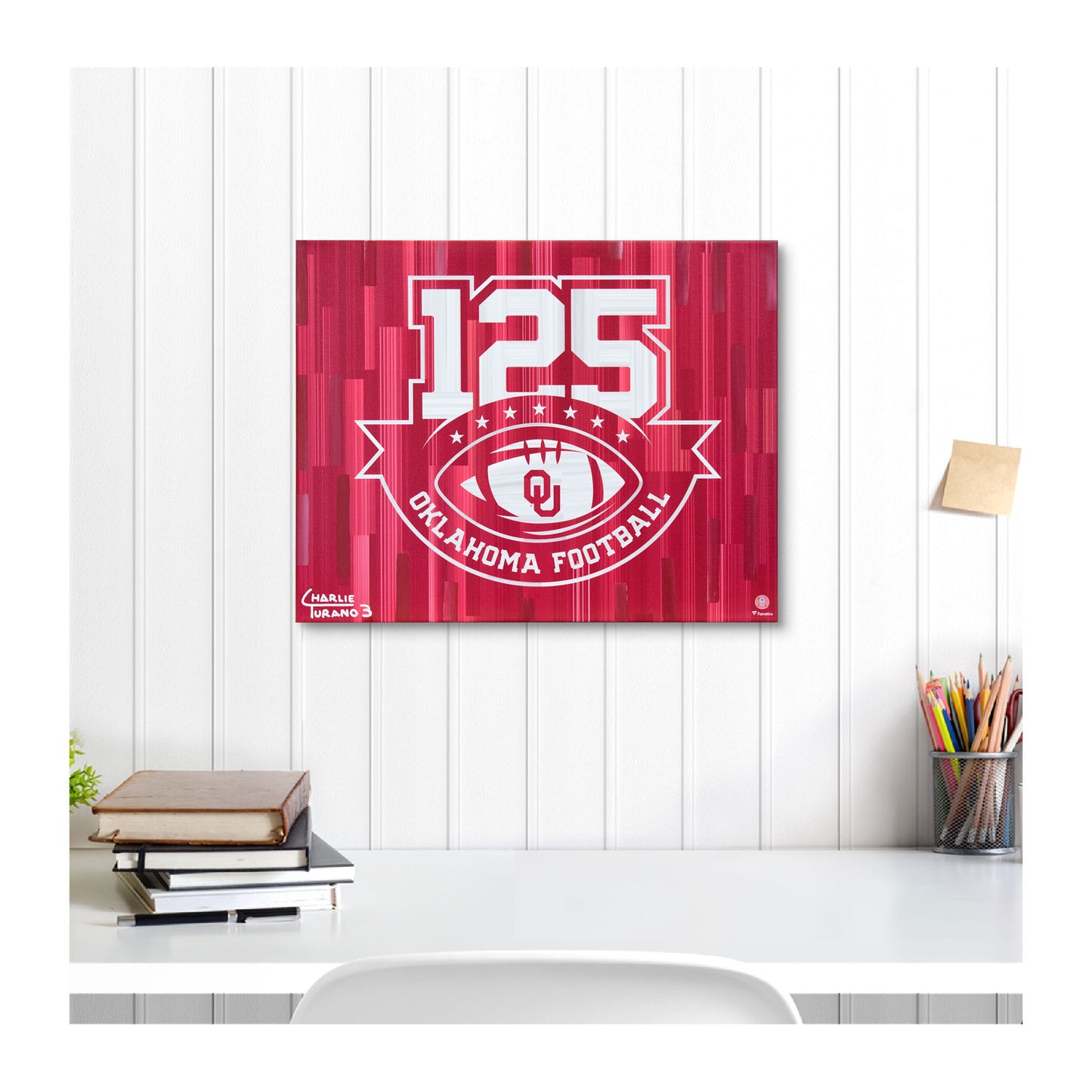 Oklahoma Sooners 125th Anniversary Stretched 16" x 20" Embellished Canvas Giclee Print - Art by Charlie Turano III