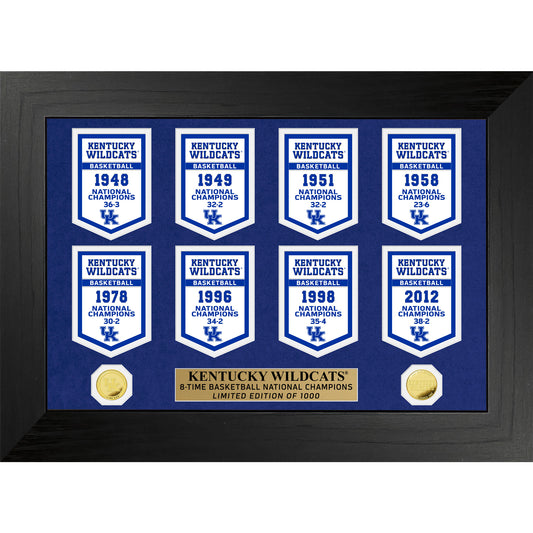Highland Mint Kentucky Wildcats 8-Time Basketball National Champions 18'' x 22'' Gold Deluxe Banner Frame