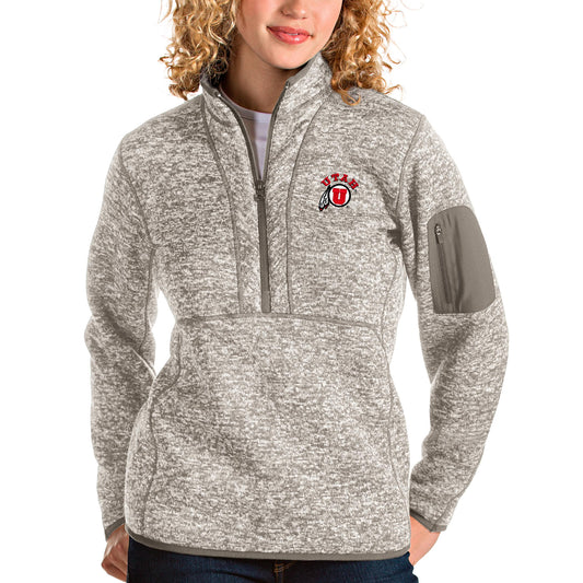 Women's Antigua Oatmeal Utah Utes Fortune Half-Zip Pullover Sweater