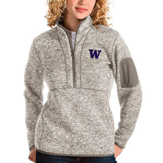 Women's Antigua Oatmeal Washington Huskies Fortune Half-Zip Pullover Sweater
