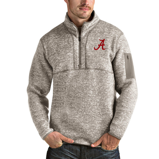 Men's Antigua Oatmeal Alabama Crimson Tide Fortune Half-Zip Pullover Jacket