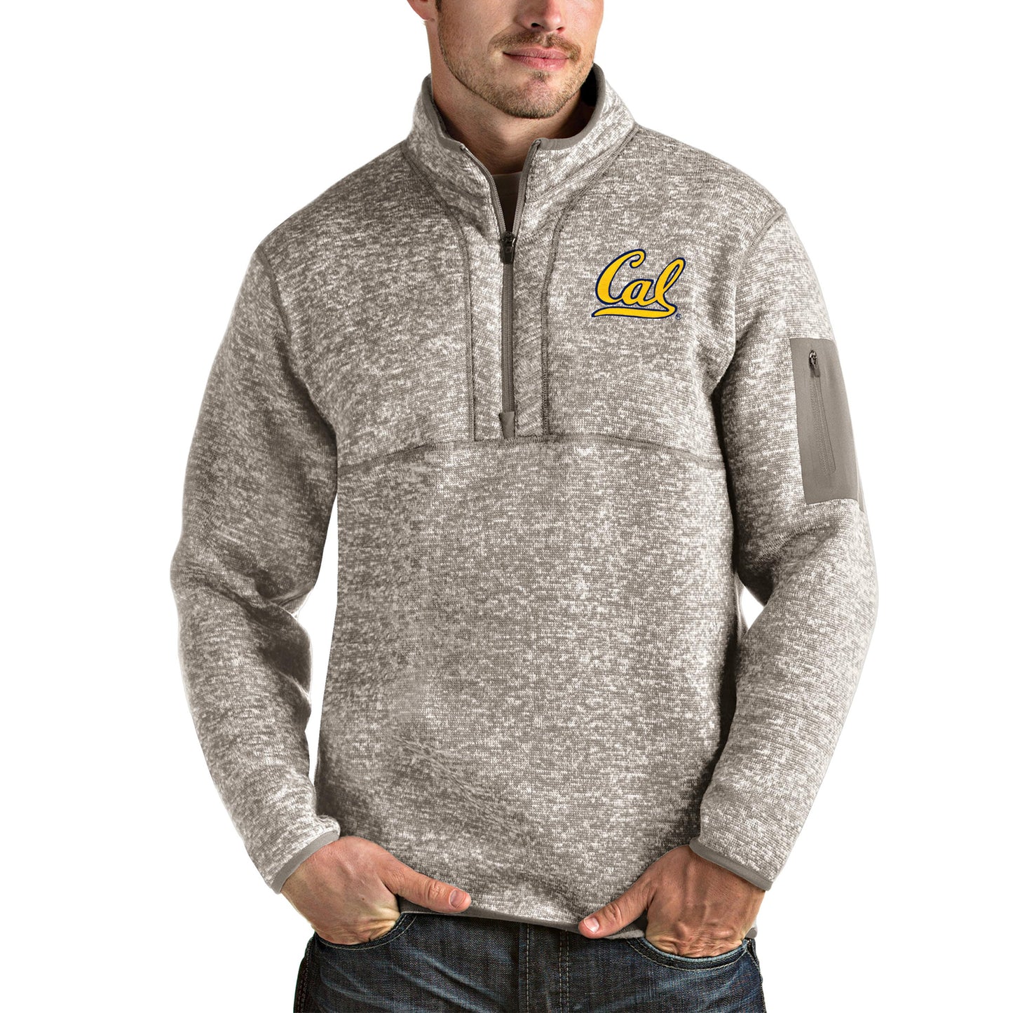 Men's Antigua Oatmeal Cal Bears Fortune Half-Zip Pullover Jacket