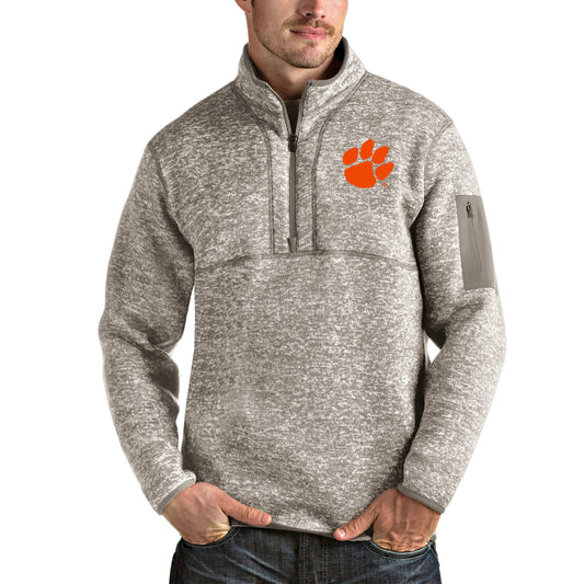 Men's Antigua Oatmeal Clemson Tigers Fortune Half-Zip Pullover Jacket