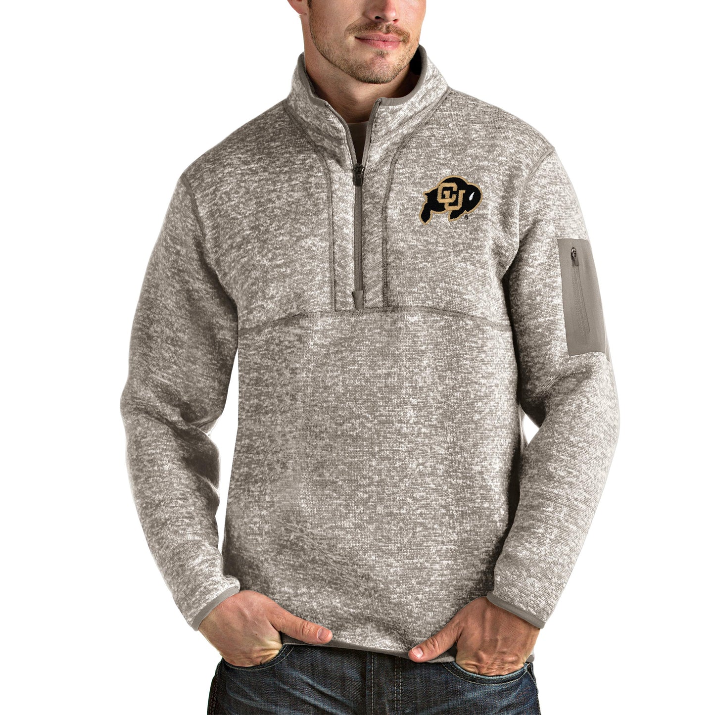 Men's Antigua Oatmeal Colorado Buffaloes Fortune Half-Zip Pullover Jacket