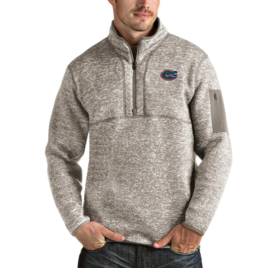 Men's Antigua Oatmeal Florida Gators Fortune Half-Zip Pullover Jacket
