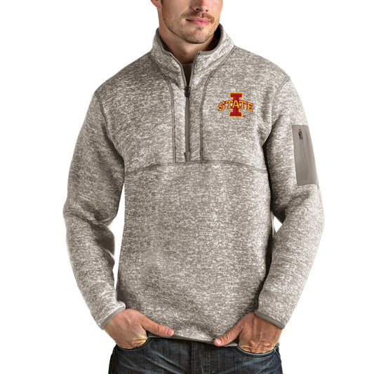 Men's Antigua Oatmeal Iowa State Cyclones Fortune Half-Zip Pullover Jacket