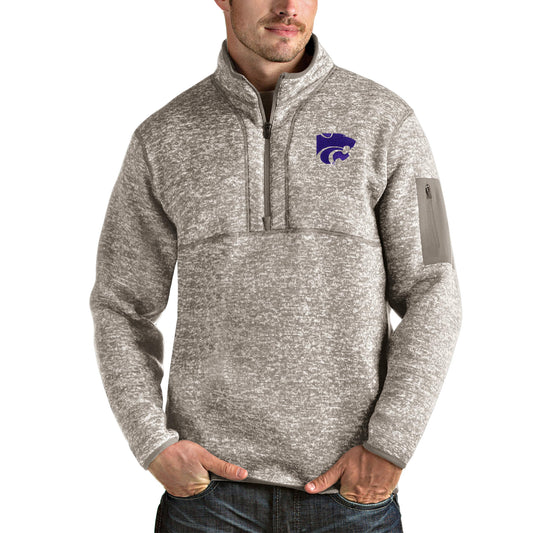 Men's Antigua Oatmeal Kansas State Wildcats Fortune Half-Zip Pullover Jacket