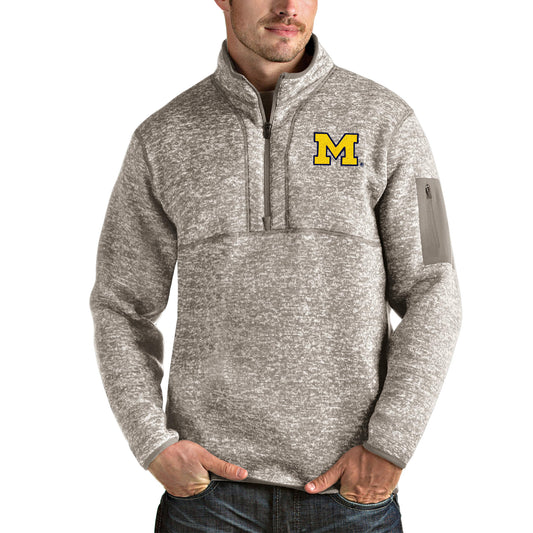 Men's Antigua Oatmeal Michigan Wolverines Fortune Half-Zip Pullover Jacket
