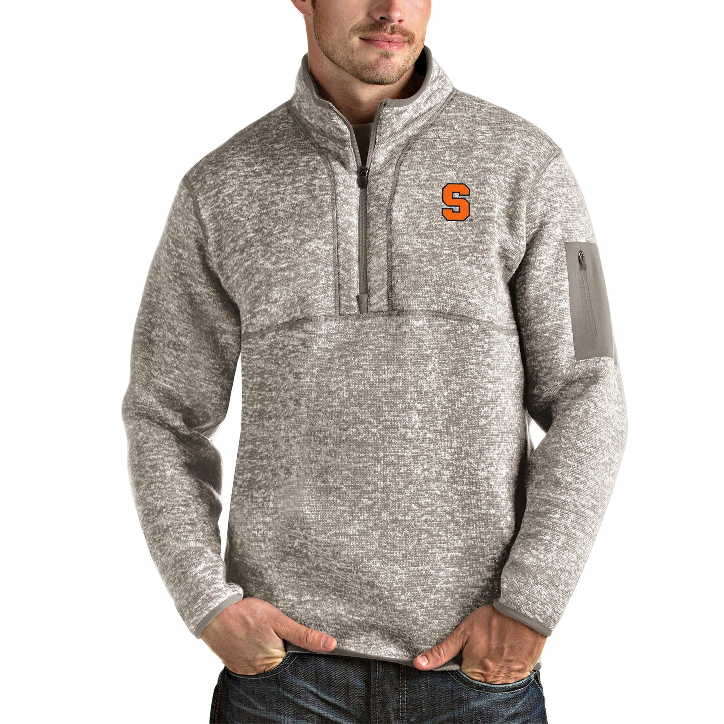 Men's Antigua Oatmeal Syracuse Orange Fortune Half-Zip Pullover Jacket