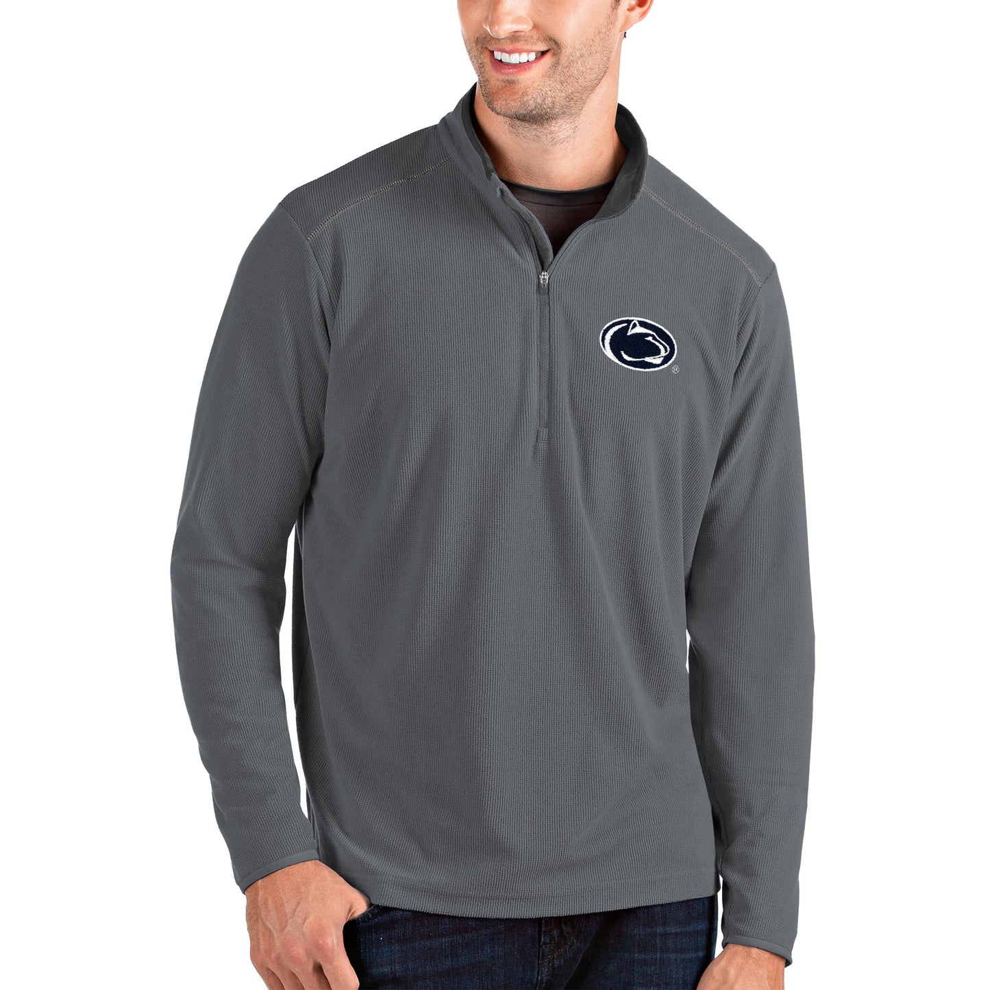 Men's Antigua Gray/Charcoal Penn State Nittany Lions Glacier Quarter-Zip Pullover Jacket
