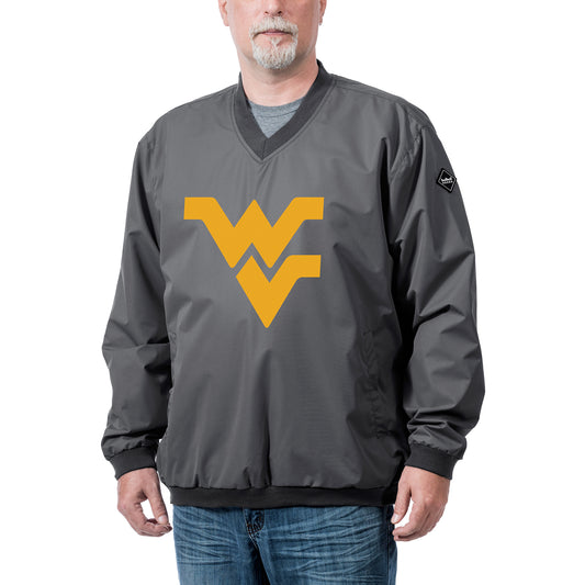 Men's Franchise Club Gray West Virginia Mountaineers Logo Windshell Pullover