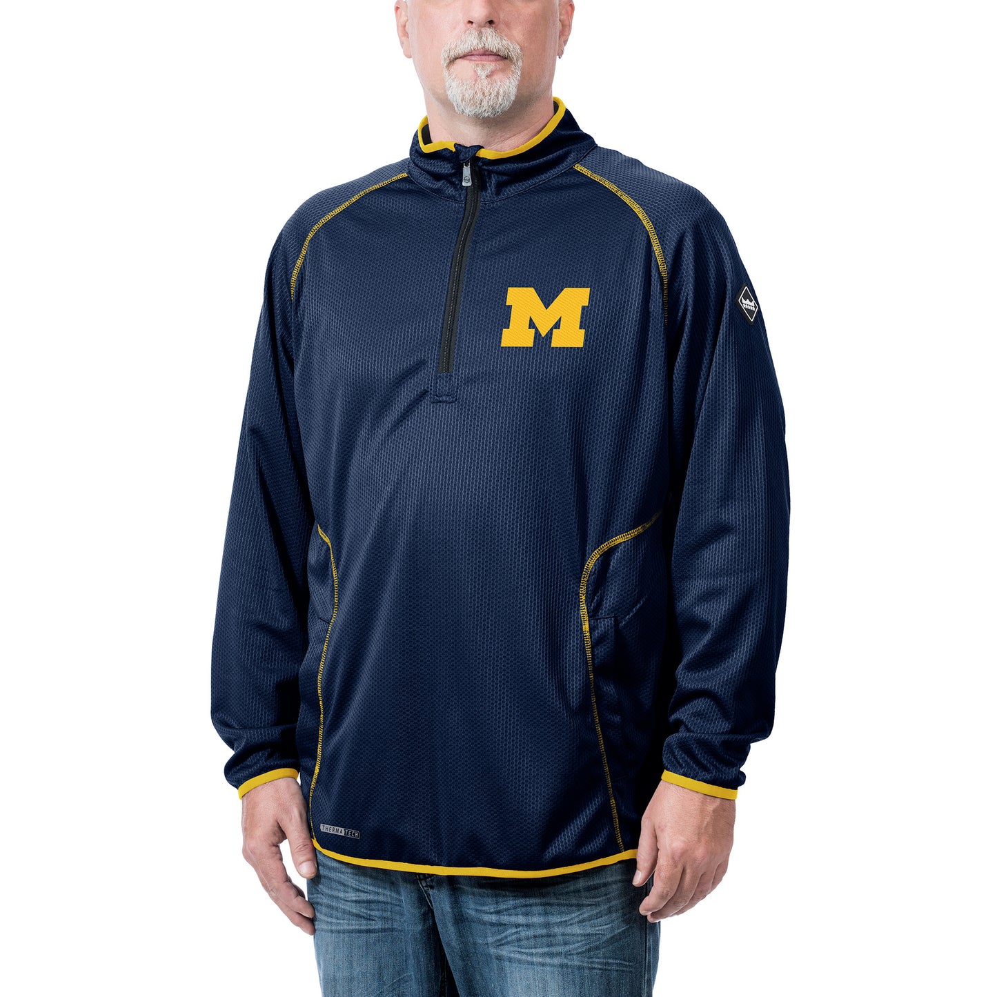 Men's Franchise Club Navy Michigan Wolverines Tone Tech Thermatec Quarter-Zip Pullover Jacket