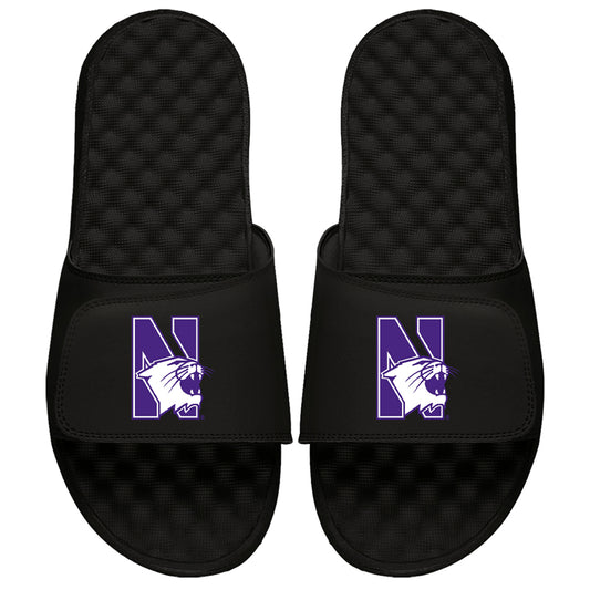 Youth ISlide Black Northwestern Wildcats Secondary Logo Slide Sandals