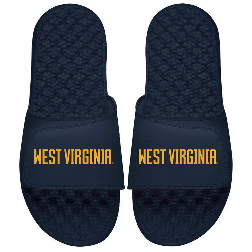 Youth ISlide Navy West Virginia Mountaineers Wordmark Slide Sandals