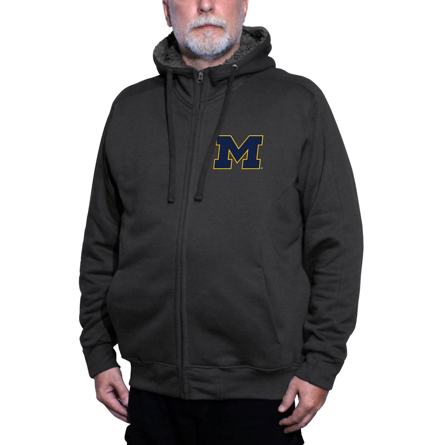 Men's Franchise Club Gray Michigan Wolverines Avalanche Sherpa-Lined Fleece Full-Zip Jacket