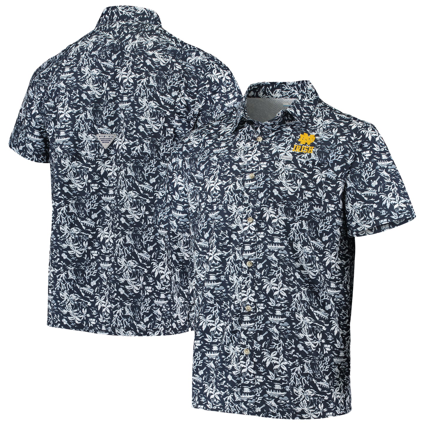 Men's Columbia Navy Notre Dame Fighting Irish Super Slack Tide Button-Up Shirt