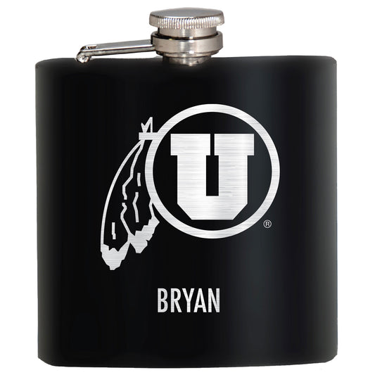 Black Utah Utes 6oz. Personalized Stealth Hip Flask