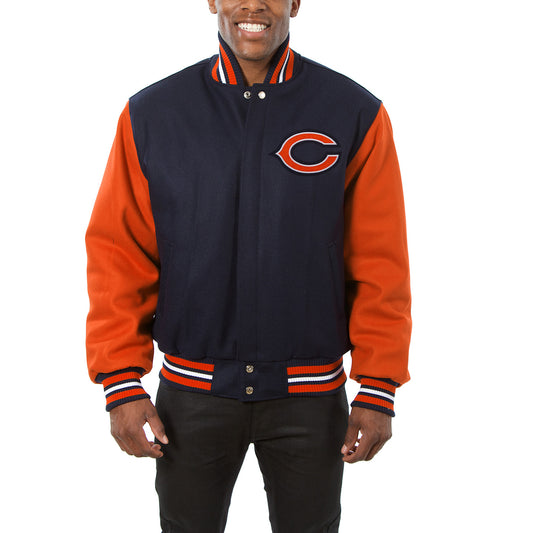 Men's JH Design Navy/Orange Chicago Bears Big & Tall Wool Full-Snap Jacket