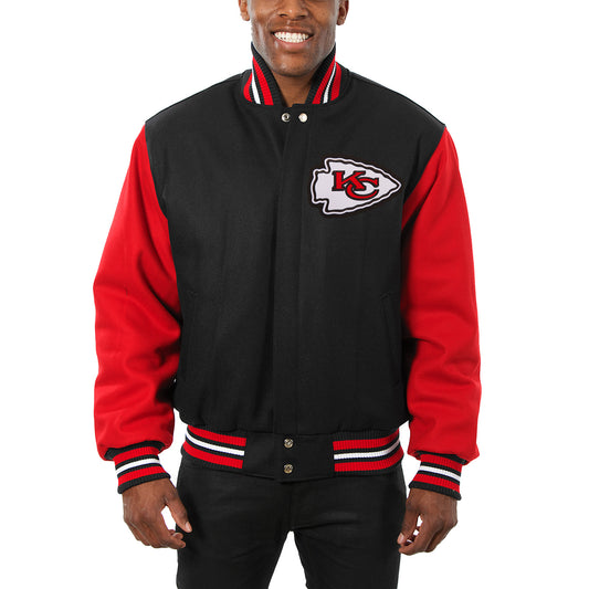 Men's JH Design Black/Red Kansas City Chiefs Big & Tall Wool Full-Snap Jacket