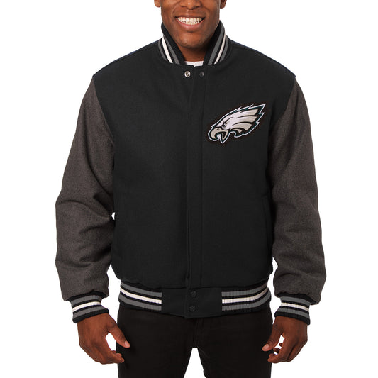 Men's JH Design Black/Gray Philadelphia Eagles Big & Tall Wool Full-Snap Jacket