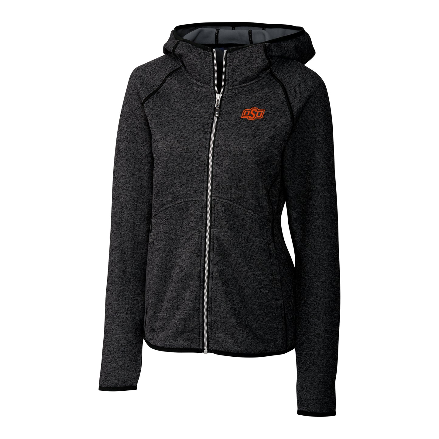 Women's Cutter & Buck Heathered Charcoal Oklahoma State Cowboys Mainsail Hooded Full-Zip Jacket