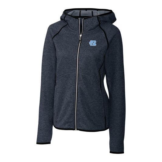 Women's Cutter & Buck Navy North Carolina Tar Heels Mainsail Hooded Full-Zip Jacket