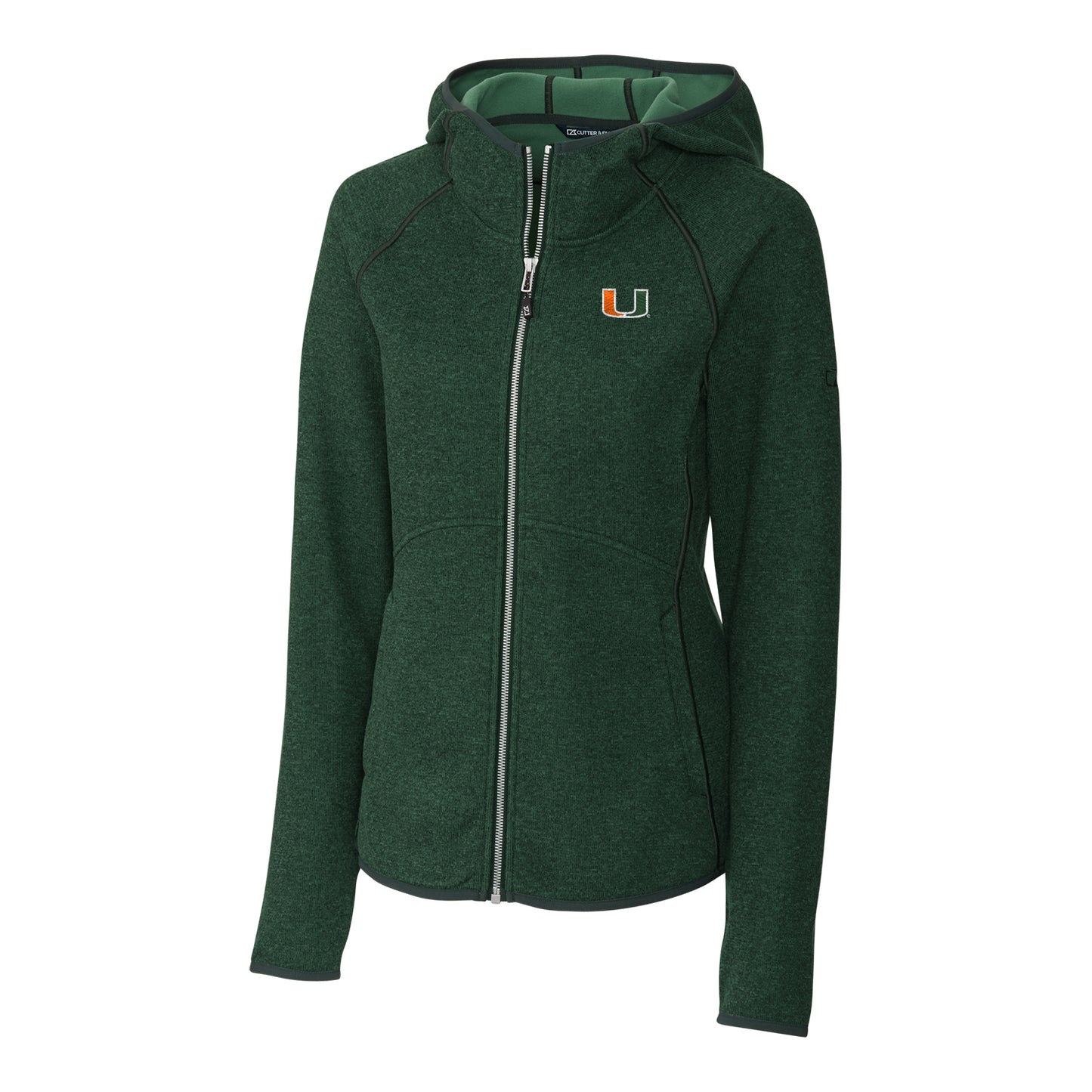 Women's Cutter & Buck Green Miami Hurricanes Mainsail Hooded Full-Zip Jacket