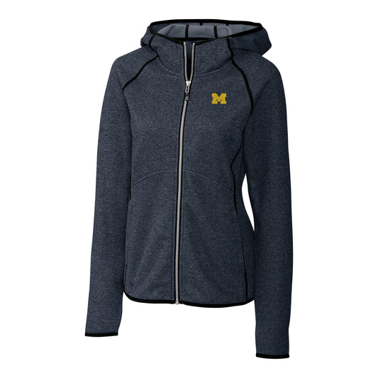 Women's Cutter & Buck Navy Michigan Wolverines Mainsail Hooded Full-Zip Jacket