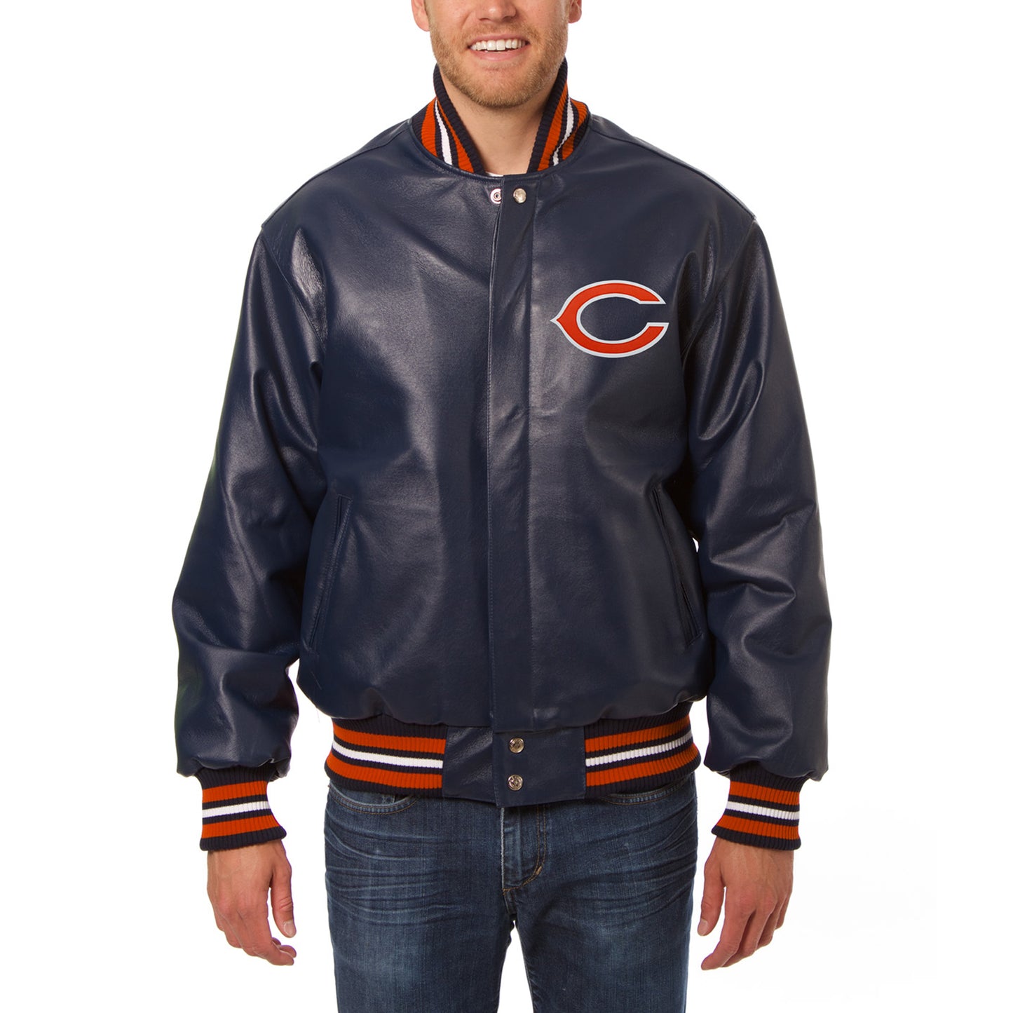 Men's JH Design Navy Chicago Bears Leather Full-Snap Jacket