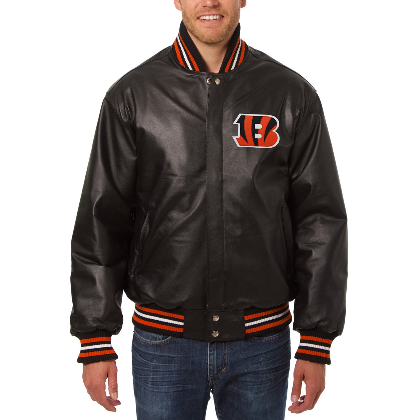 Men's JH Design Black Cincinnati Bengals Leather Full-Snap Jacket