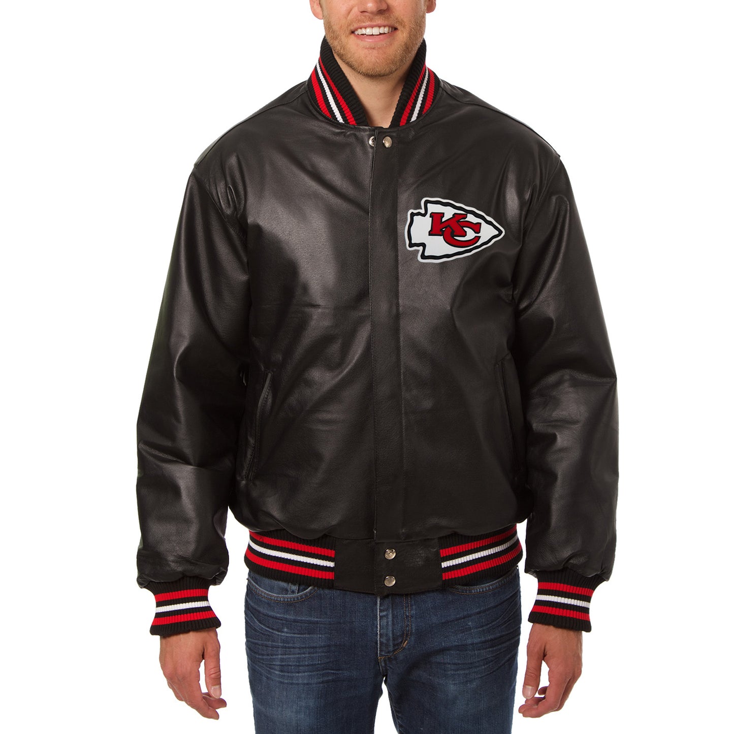 Men's JH Design Black Kansas City Chiefs Leather Full-Snap Jacket