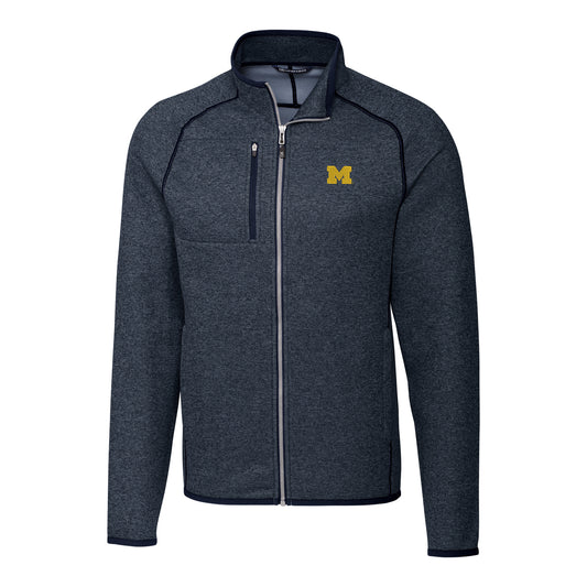 Men's Cutter & Buck Navy Michigan Wolverines Mainsail Full-Zip Jacket