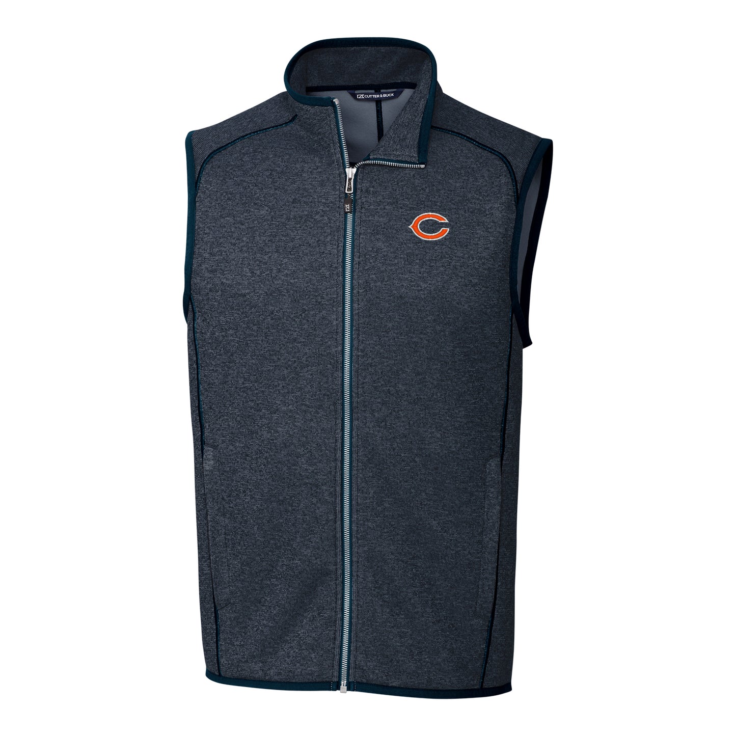 Men's Cutter & Buck Navy Chicago Bears Mainsail Sweater Knit Fleece Full-Zip Vest