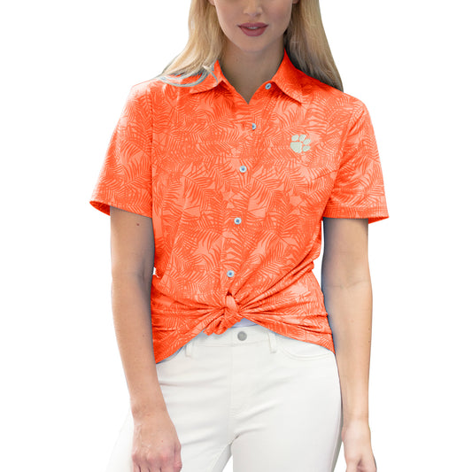 Women's Orange Clemson Tigers Vansport Pro Maui Button-Up Shirt