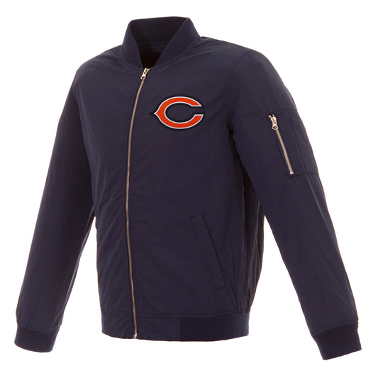 Men's NFL Pro Line by JH Design Navy Chicago Bears Full-Zip Bomber Lightweight Jacket