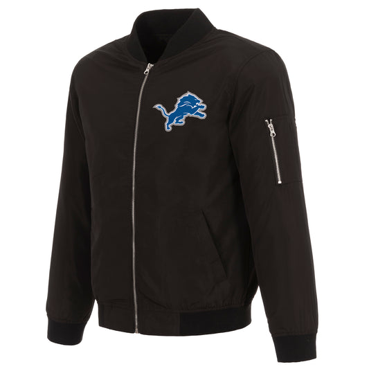 Men's NFL Pro Line by JH Design Black Detroit Lions Full-Zip Bomber Lightweight Jacket