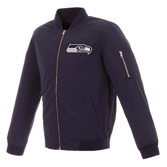 Men's NFL Pro Line by JH Design Navy Seattle Seahawks Full-Zip Bomber Lightweight Jacket