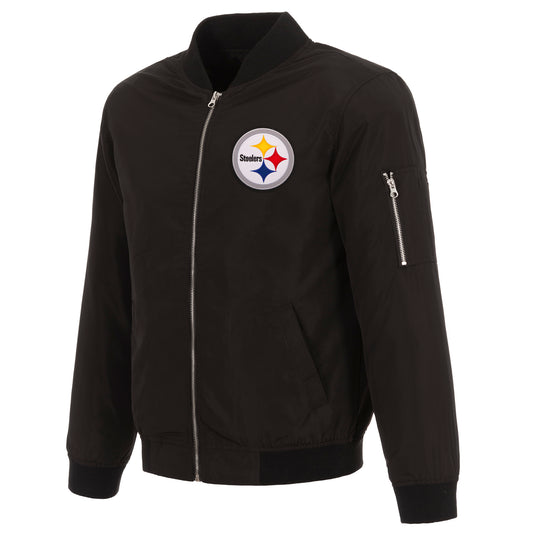 Men's NFL Pro Line by JH Design Black Pittsburgh Steelers Full-Zip Bomber Lightweight Jacket