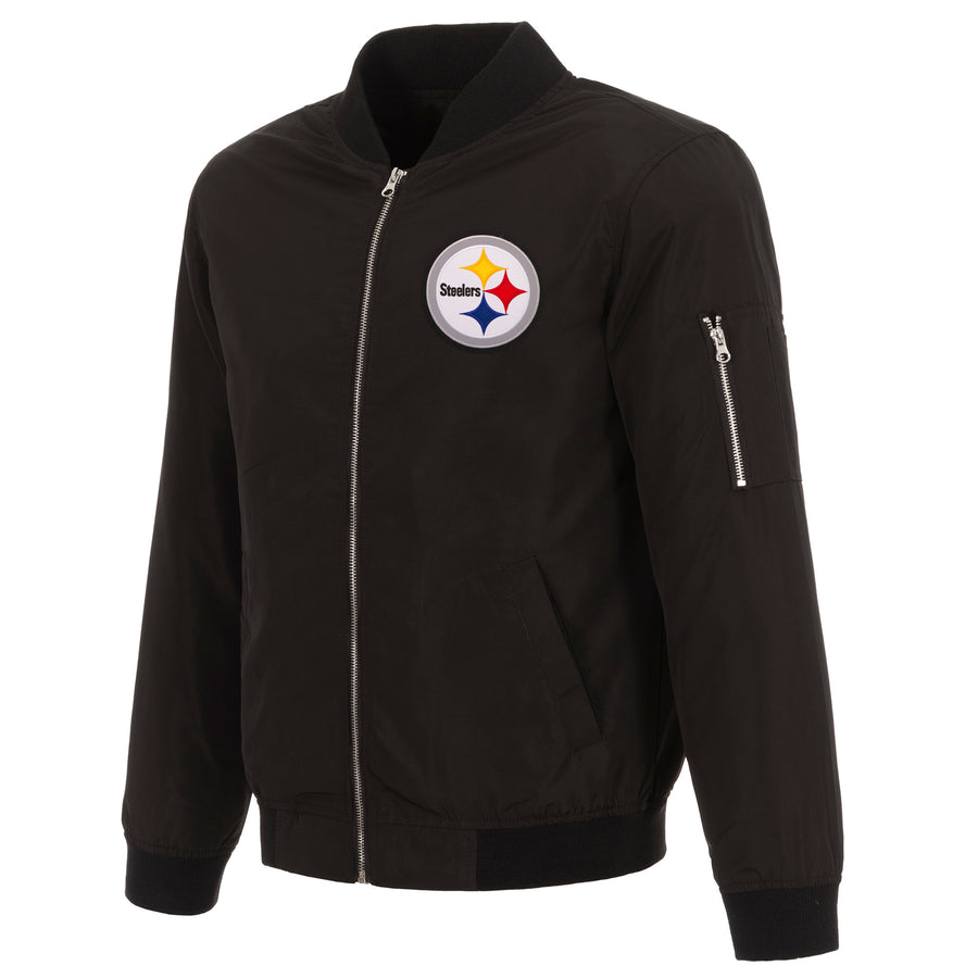 Men's NFL Pro Line by JH Design Black Pittsburgh Steelers Full-Zip Bomber Lightweight Jacket
