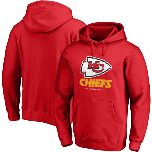 Men's Fanatics Red Kansas City Chiefs Logo Team Lockup Fitted Pullover Hoodie