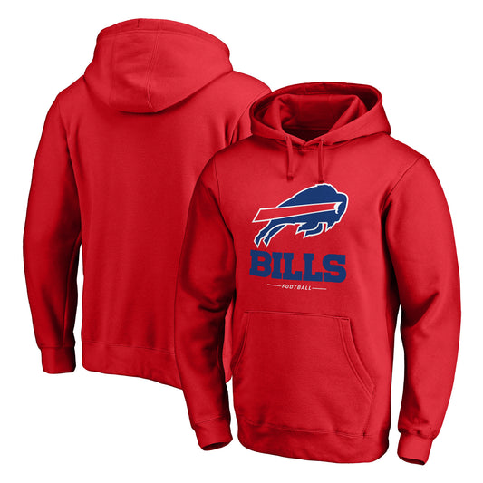 Men's Fanatics Red Buffalo Bills Logo Team Lockup Fitted Pullover Hoodie