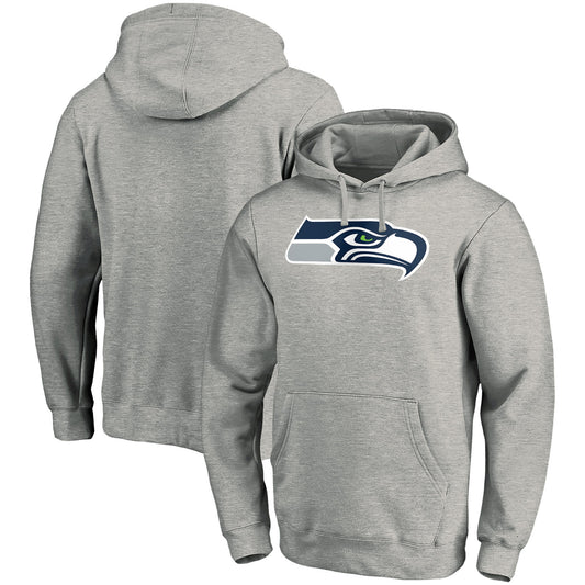 Men's Fanatics Heather Gray Seattle Seahawks Primary Logo Fitted Pullover Hoodie