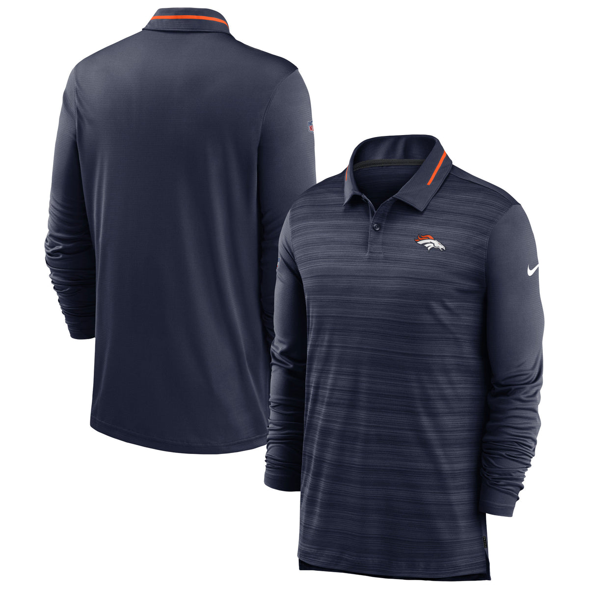 Men's Nike Heathered Navy Denver Broncos Sideline Performance Long Sleeve Polo