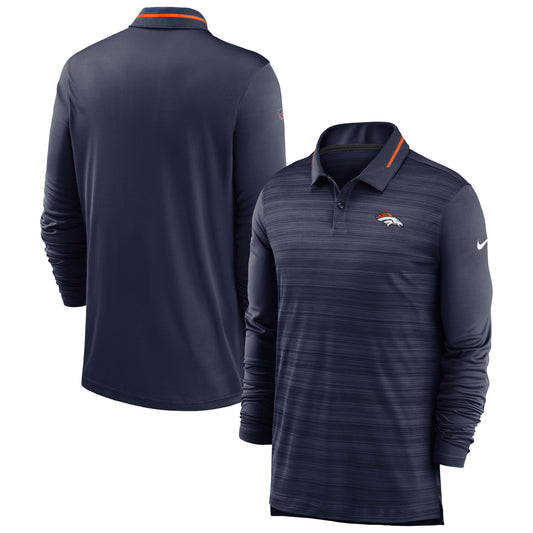 Men's Nike Heathered Navy Denver Broncos Sideline Performance Long Sleeve Polo