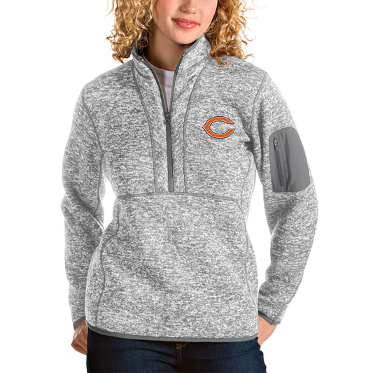 Women's Antigua Gray Chicago Bears Fortune Half-Zip Pullover Jacket