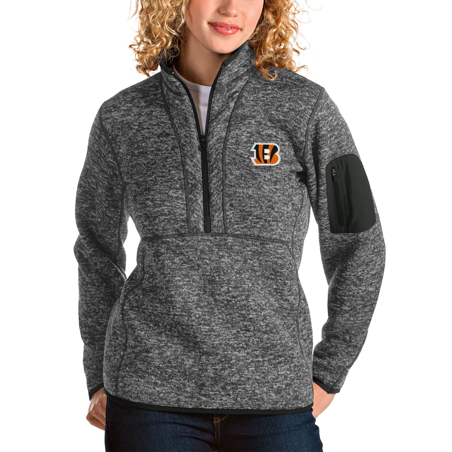 Women's Antigua Charcoal Cincinnati Bengals Fortune Half-Zip Pullover Jacket