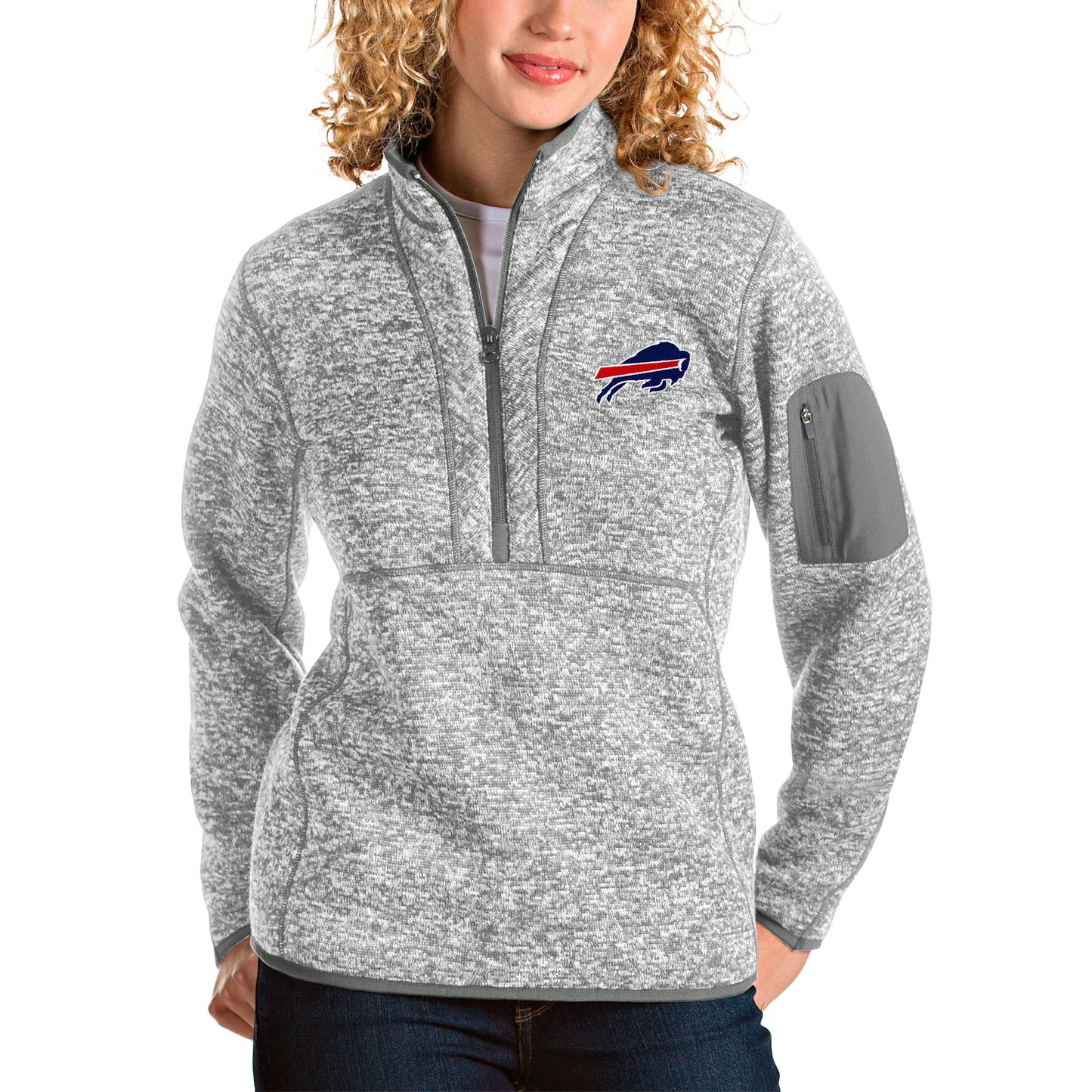 Women's Antigua Gray Buffalo Bills Fortune Half-Zip Pullover Jacket