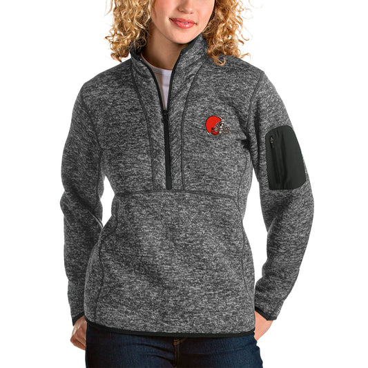 Women's Antigua Charcoal Cleveland Browns Fortune Half-Zip Pullover Jacket