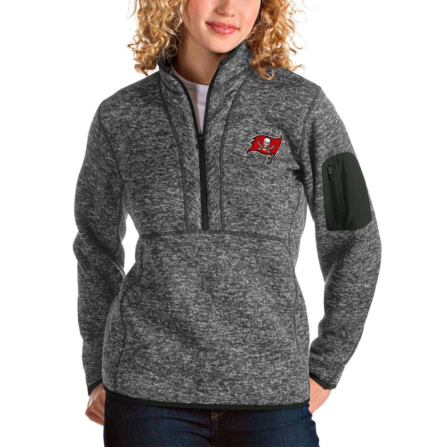 Women's Antigua Charcoal Tampa Bay Buccaneers Fortune Half-Zip Pullover Jacket