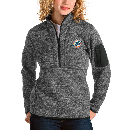 Women's Antigua Charcoal Miami Dolphins Fortune Half-Zip Pullover Jacket